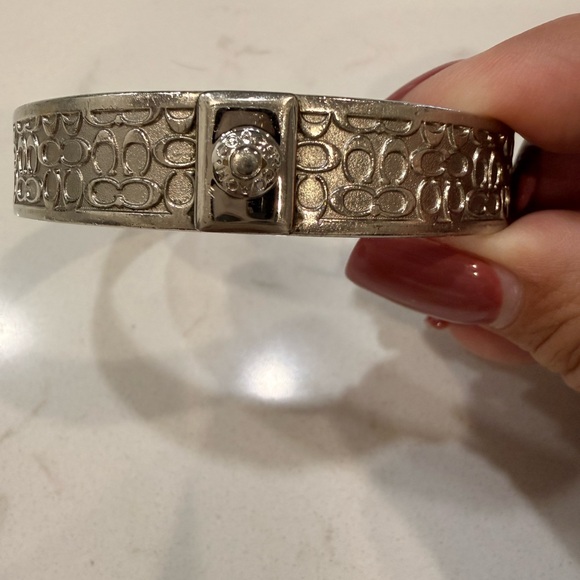 EUC Coach Silver Signature Engraved Logo Bangle Bracelet - Picture 3 of 4